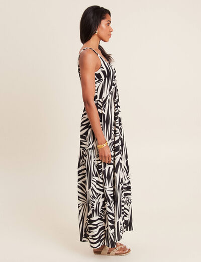 Robe longue évasée bretelles noir femme