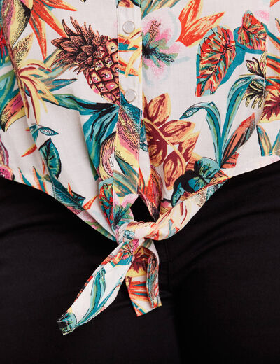 Chemise manches courtes nouée noir femme