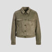 Blouson droit effet suédine vert kaki femme
