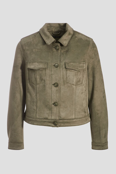 Blouson droit effet suédine vert kaki femme