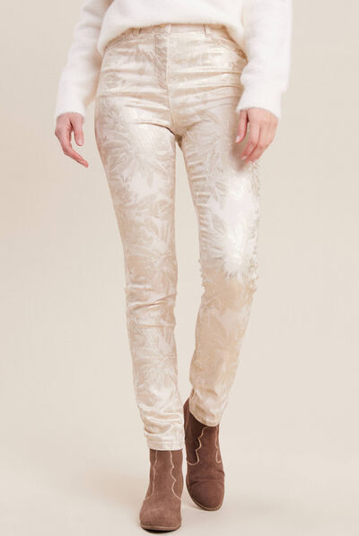 Pantalon ajusté denim blanc femme