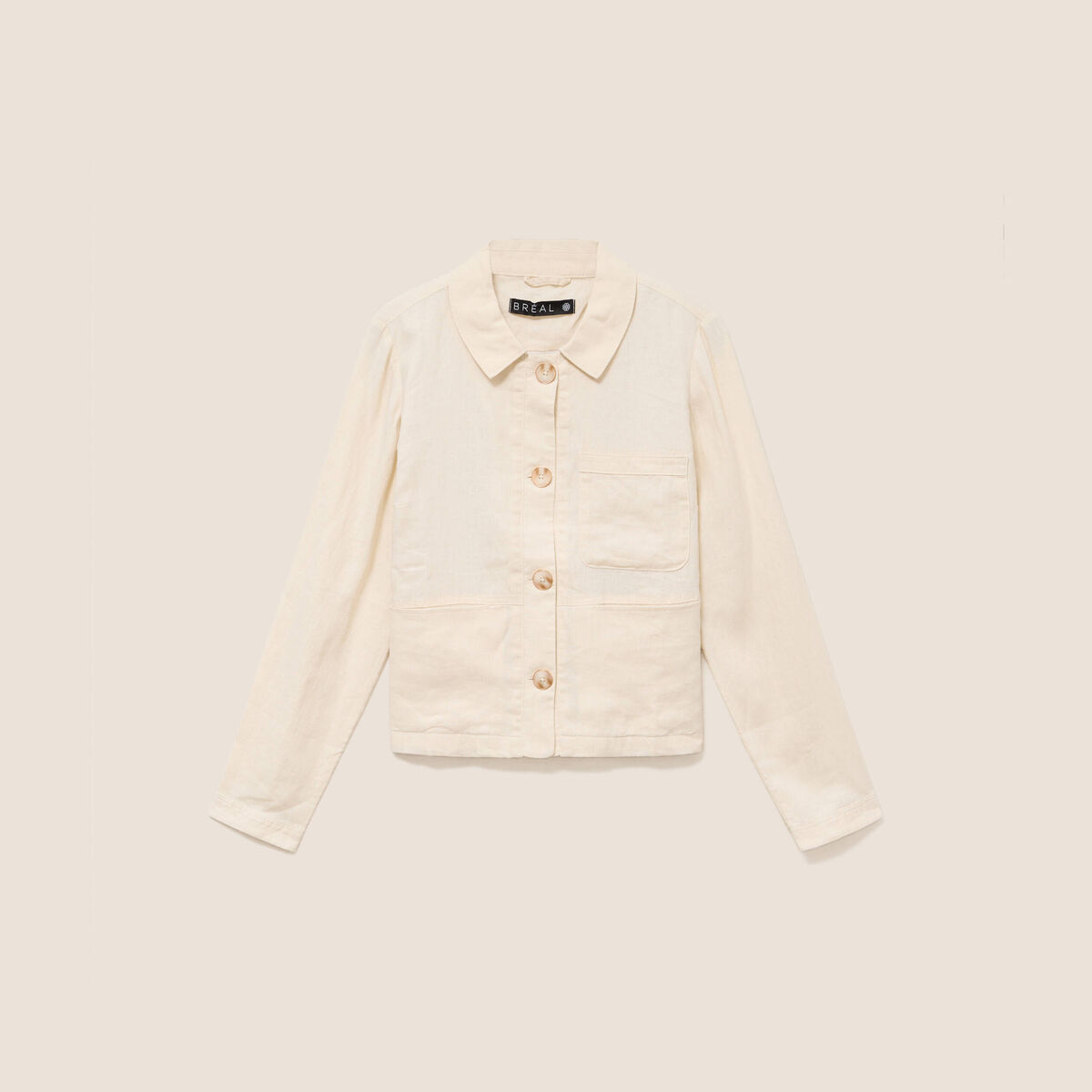 Veste courte droite manches longues beige femme