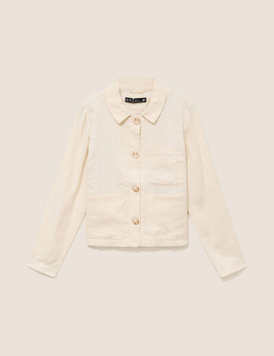 Veste courte droite manches longues beige femme