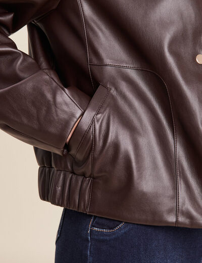 Veste simili cuir marron foncé femme