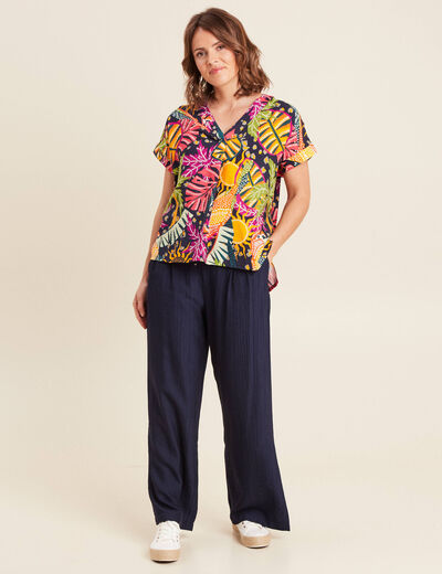 Blouse ample manches courtes multicolore femme