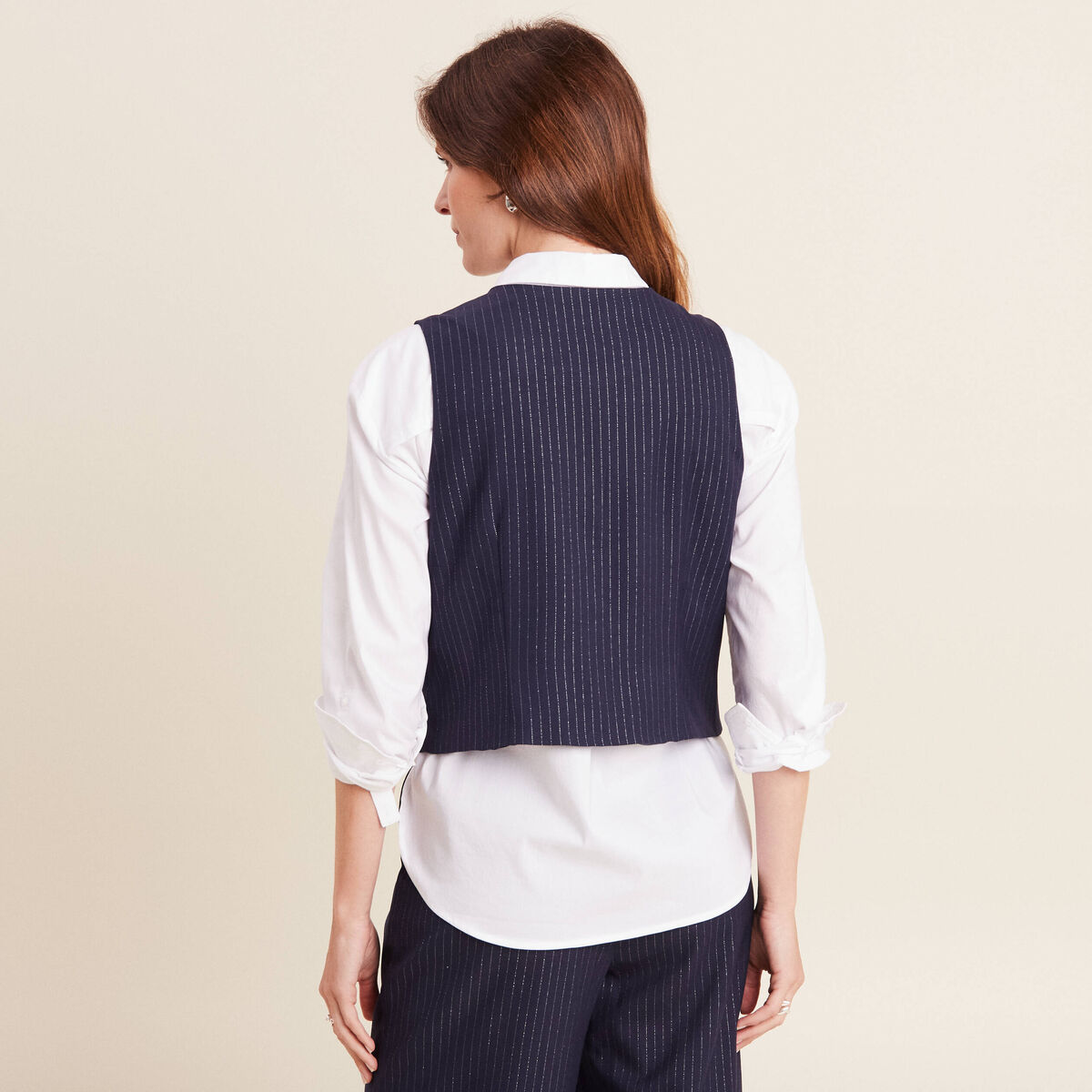 Gilet barman sans manches bleu fonc&eacute; femme