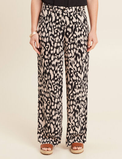 Pantalon large taille haute noir femme