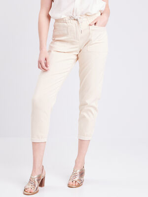 Pantalon flou a coulisse ivoire femme