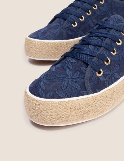 Tennis plateformes &agrave; lacets bleu marine femme