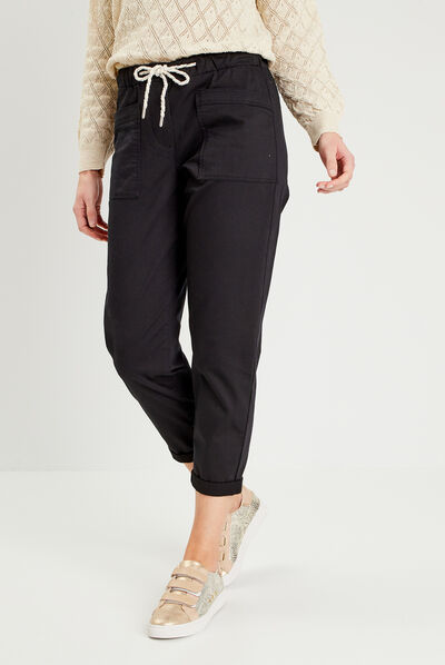 Pantalon flou à coulisse noir femme