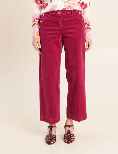 Pantalon large velours c&ocirc;tel&eacute; rouge fonc&eacute; femme