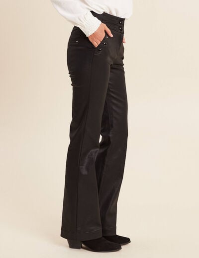 Pantalon bootcut enduit taille haute noir femme