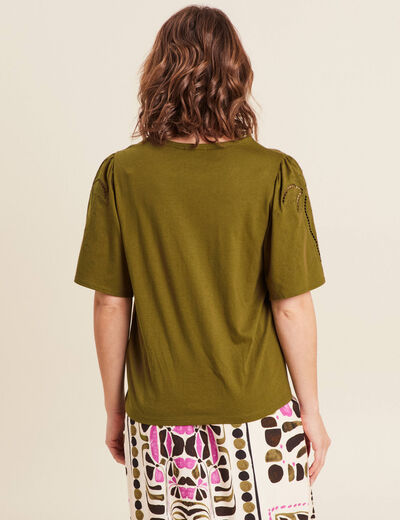 T-shirt manches courtes vert olive femme