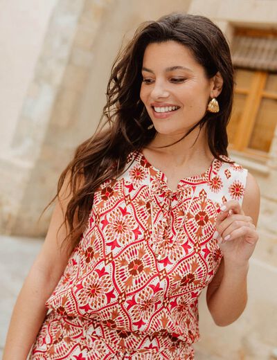 Blouse fluide sans manches rose femme