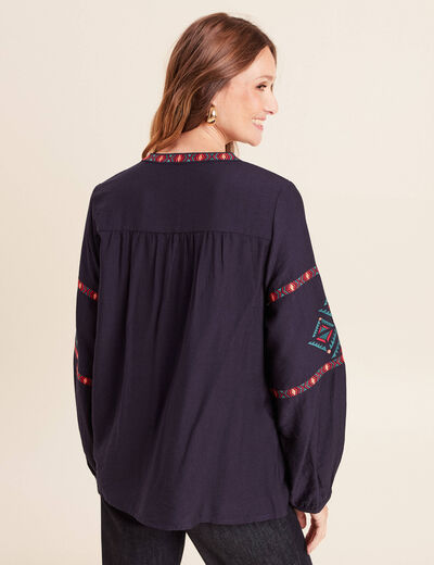 Chemise broderie manches longues rouge femme