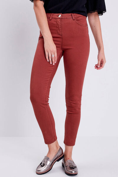 Pantalon léger taille standard 7/8ème marron cognac femme