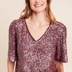 T-shirt &agrave; sequins manches coudes bordeaux femme