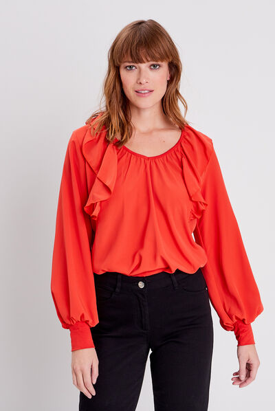 T-shirt manches longues rouge corail femme
