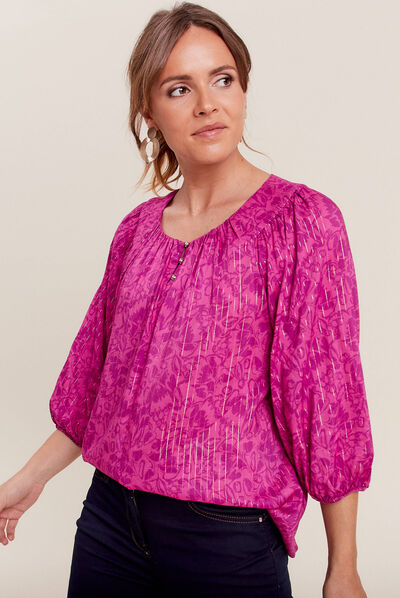 Blouse manches 3/4 rose fushia femme