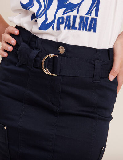 Jupe cargo ceinturée bleu foncé femme