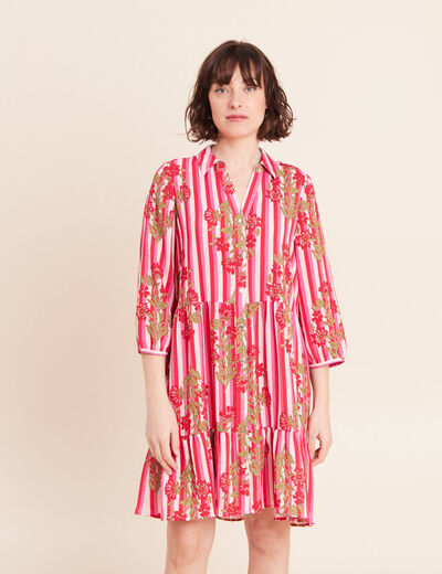 Robe courte &eacute;vas&eacute;e manches 3/4 rose femme
