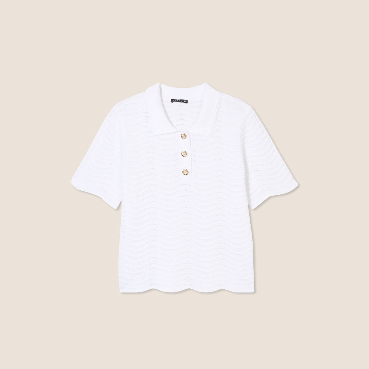 Pull manches courtes col polo blanc femme