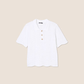 Pull manches courtes col polo blanc femme