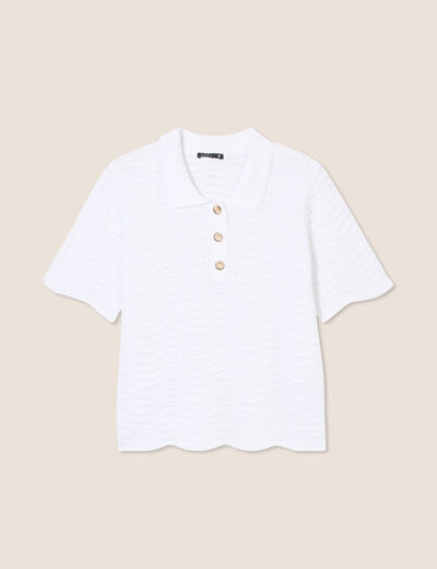 Pull manches courtes col polo blanc femme