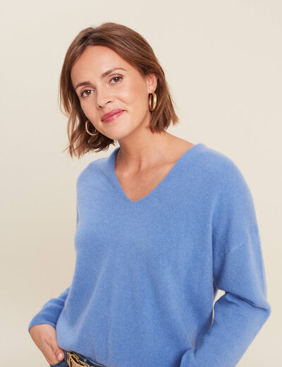 Pull en cachemire col v bleu violet femme