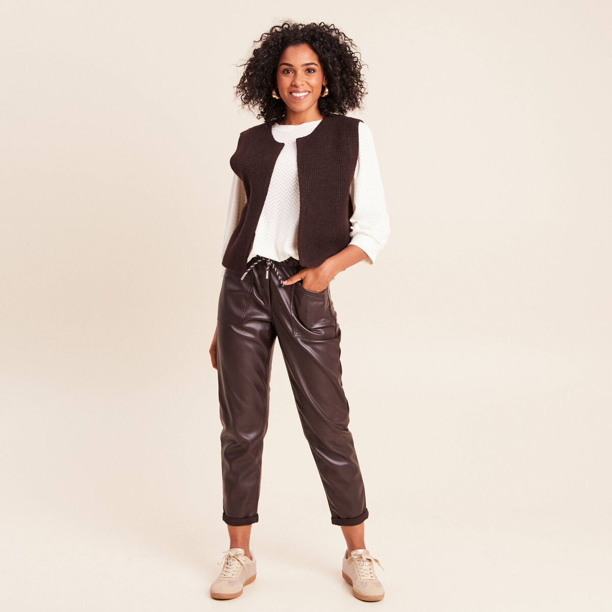 Gilet sans manches marron fonc&eacute; femme