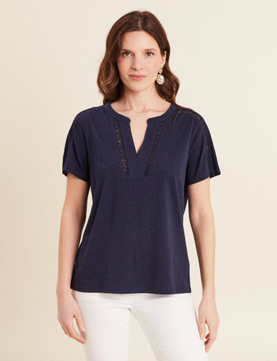 T-shirt manches courtes bleu marine femme