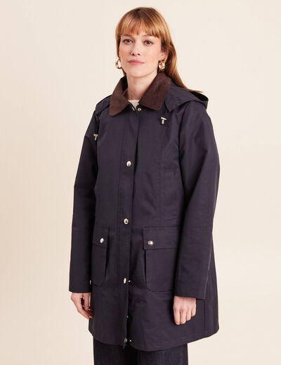 Parka &agrave; capuche doubl&eacute;e bleu fonc&eacute; femme