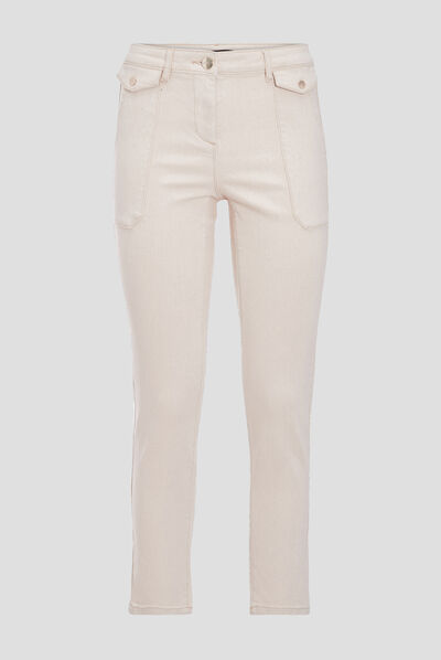 Pantalon ajusté avec rabats ivoire femme