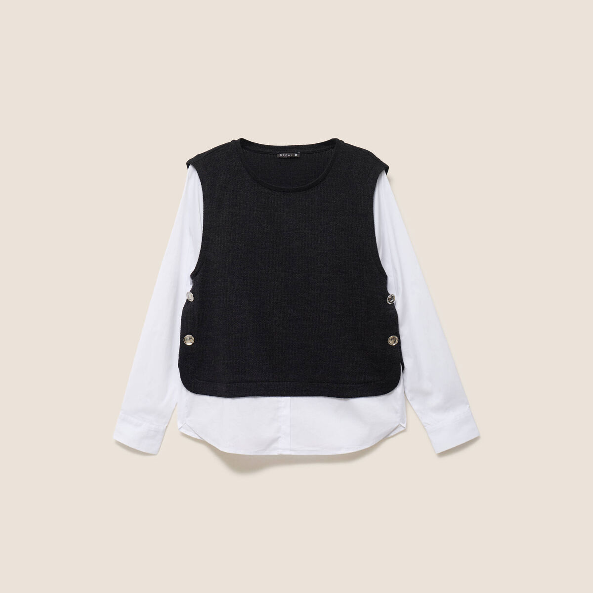 T-shirt 2 en 1 col rond manches longues noir femme