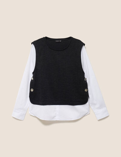 T-shirt 2 en 1 col rond manches longues noir femme