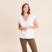 T-shirt col V manches courtes ecru femme