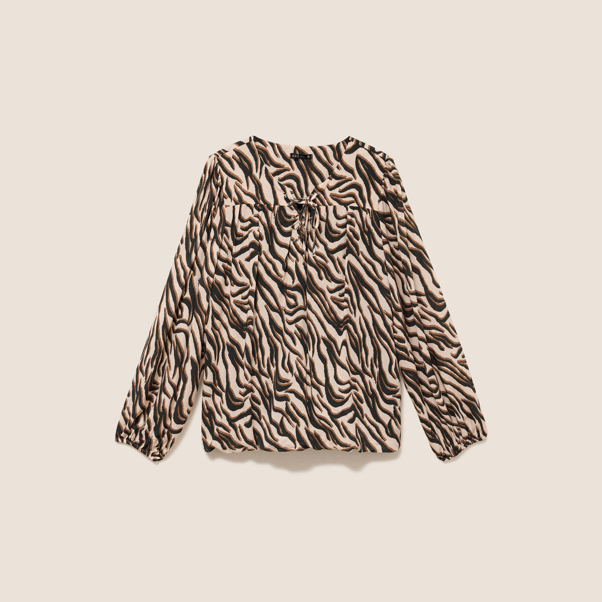 Blouse ample col rond manches longues noir femme