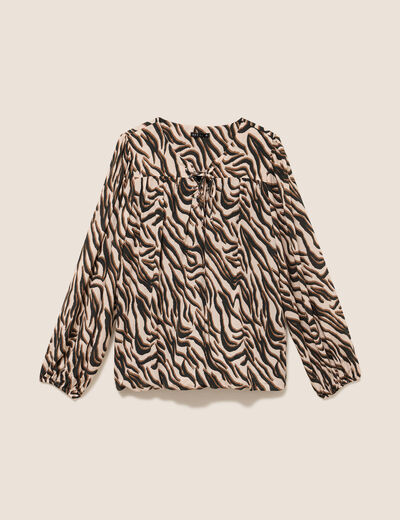Blouse ample col rond manches longues noir femme