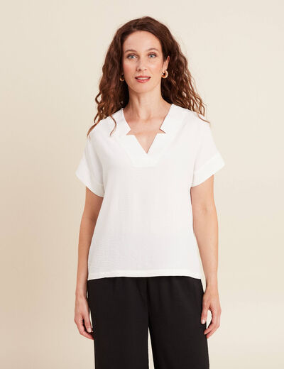 Blouse fluide manches courtes ecru femme