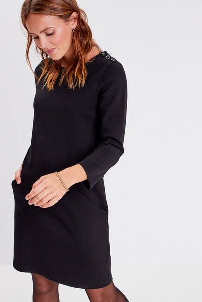 Robe droite manches 3/4 noir femme