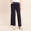 Pantalon large bi-mati&egrave;re bleu fonc&eacute; femme