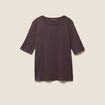 T-shirt ajust&eacute; col rond manches coudes marron fonc&eacute; femme