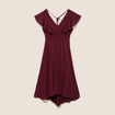 Robe longue &eacute;vas&eacute;e &agrave; volants prune femme