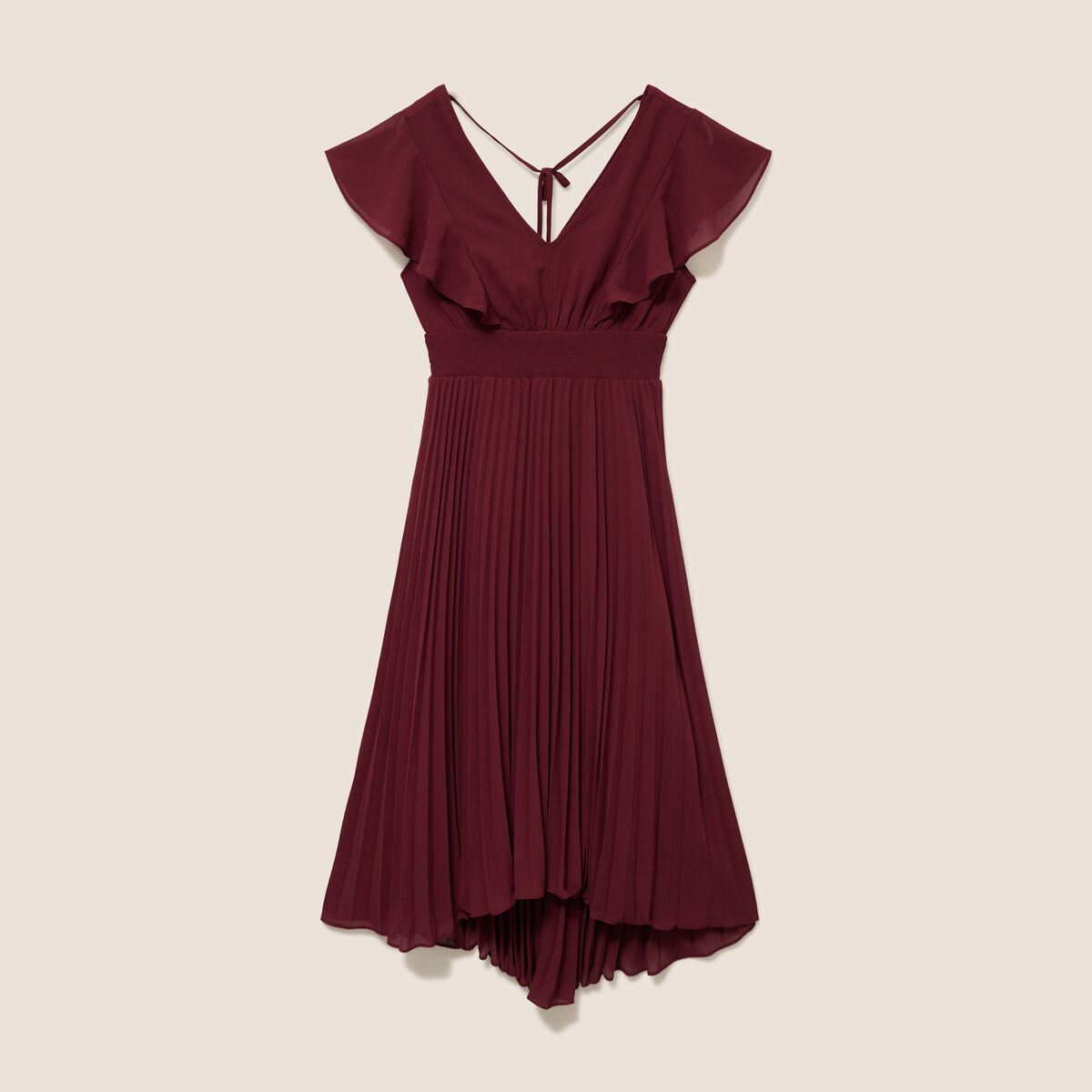 Robe longue &eacute;vas&eacute;e &agrave; volants prune femme