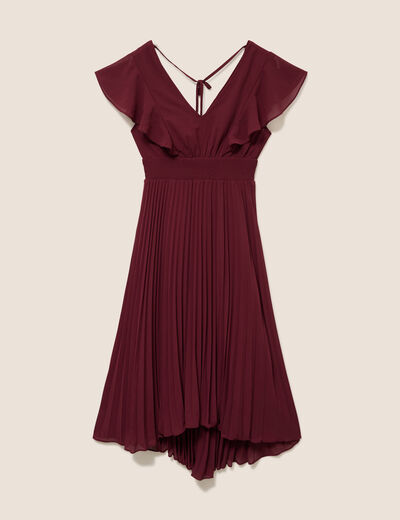 Robe longue &eacute;vas&eacute;e &agrave; volants prune femme