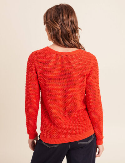Pull manches longues col en V orange fonc&eacute; femme