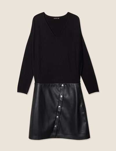 Robe tricot bas simili cuir noir femme