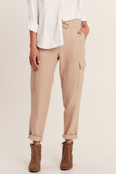 Pantalon fluide à coulisse sable femme
