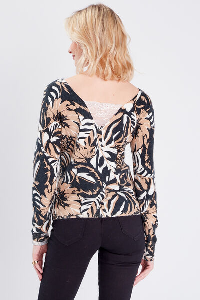 Gilet manches longues boutonné sable femme