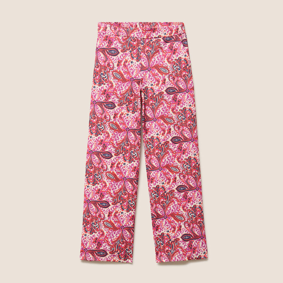 Pantalon large taille haute rose corail femme